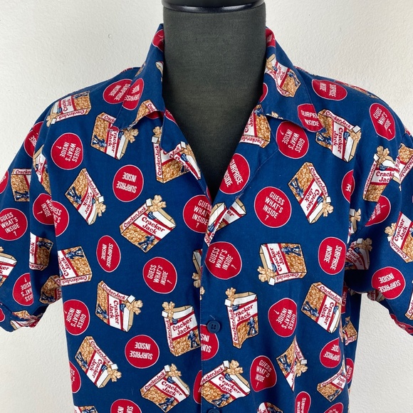Vintage 2002 Cracker Jack Shirt Cotton Short Sleeve Button Front Mens Size Large - Picture 3 of 9